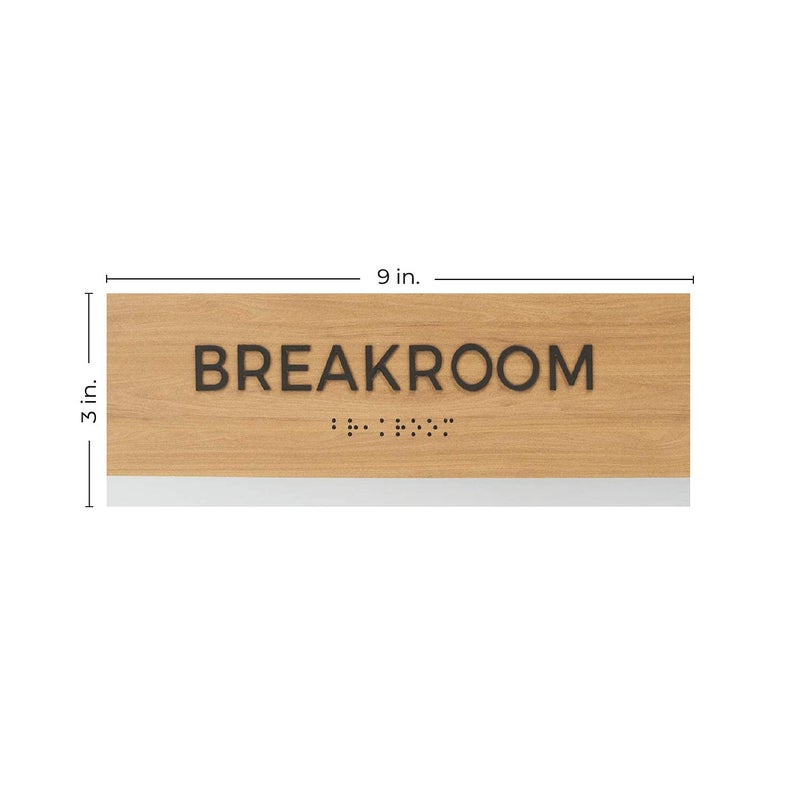 SBlabels Breakroom Sign With Braille/Small Business Easy Adhesive Mount Door And Wall Sign / 3" x 9" Oak Woodgrain Design - Image 5
